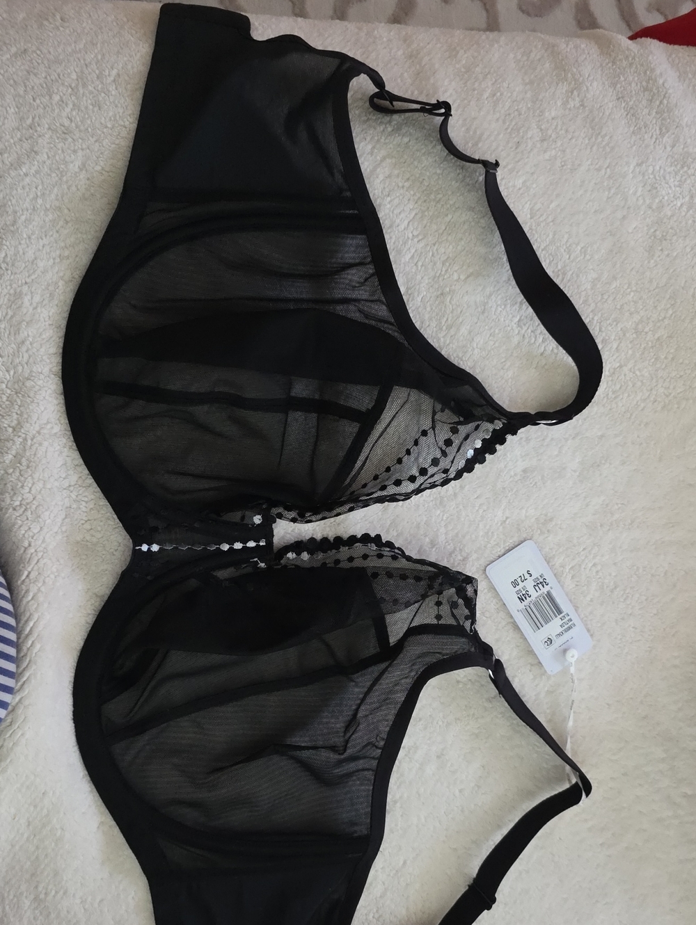 Elomi Black Sheer Full-Cup Bra with Dot Trim -34JJ